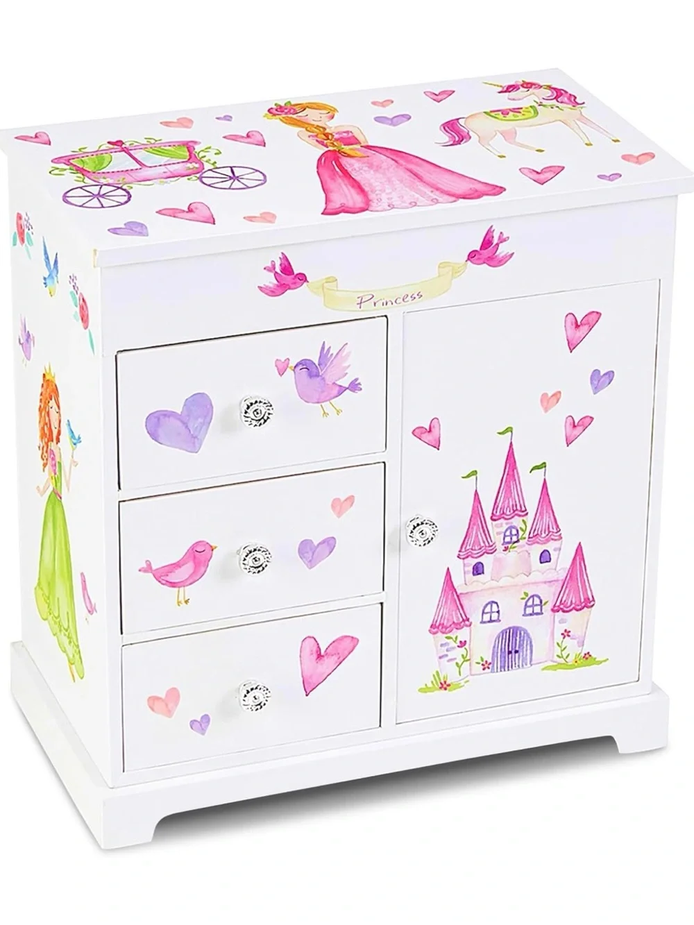 Princess-Themed White Jewelry Organizer Cabinet for Kids